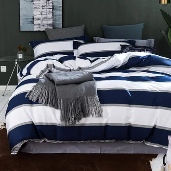 

Classical stripe 60S Egypt Cotton Printed Bedding Set Silky Duvet cover Bed Sheet Fitted Sheet Pillowcases Queen King size 4Pcs