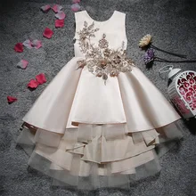 Детское платье для женщин с круглым вырезом простой нежная вышивка, Лепестковые платье принцессы