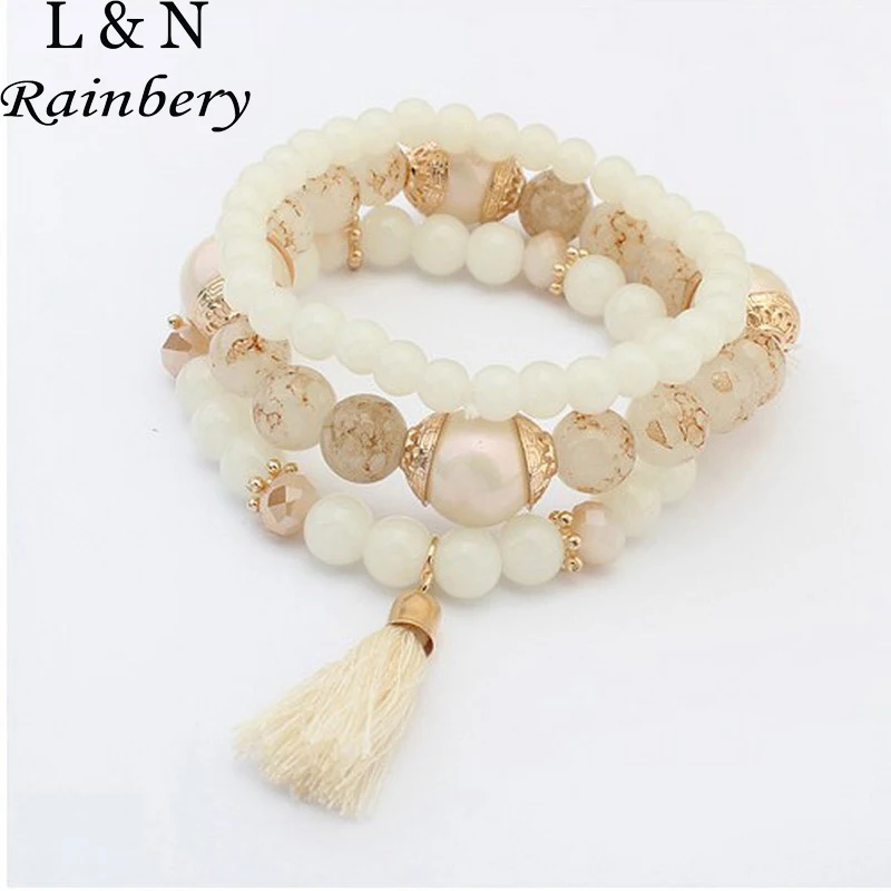 Rainbery Summer Bohemia Candy 2016 Beads Anchor Crystal Charm Bracelets Bangles Multilayer Beaded Elastic Accessories Women