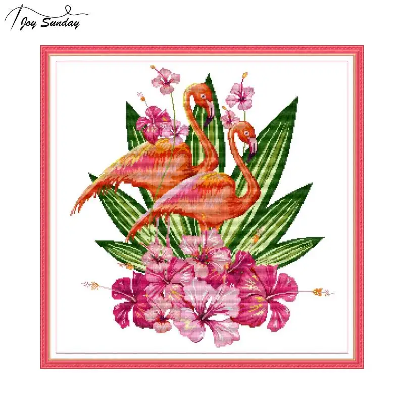 

Joy Sunday Flamingo Cross Stitch Kit Animal Patterns DMC 11ct 14ct Aida Canvas for Embroidery Kit DIY Hand Needlework Home Decor