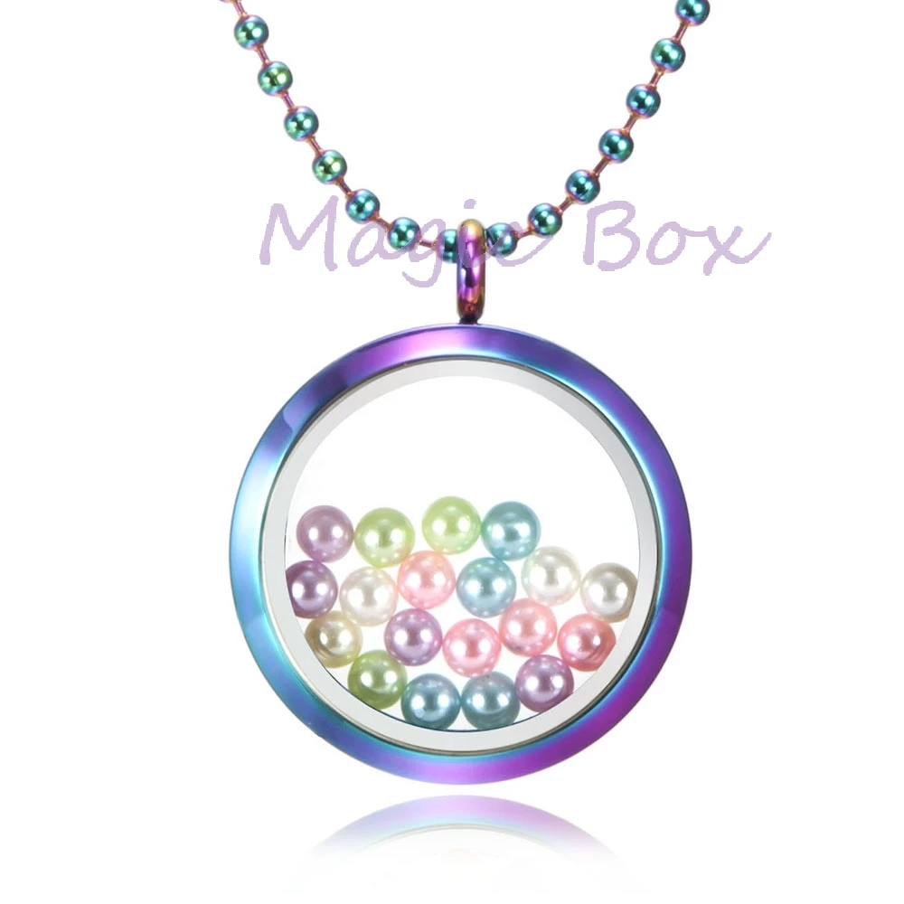 

Stainless Steel waterproof Rainbow Screw Floating Locket Pendant floating charm locket with free chain and small pearls