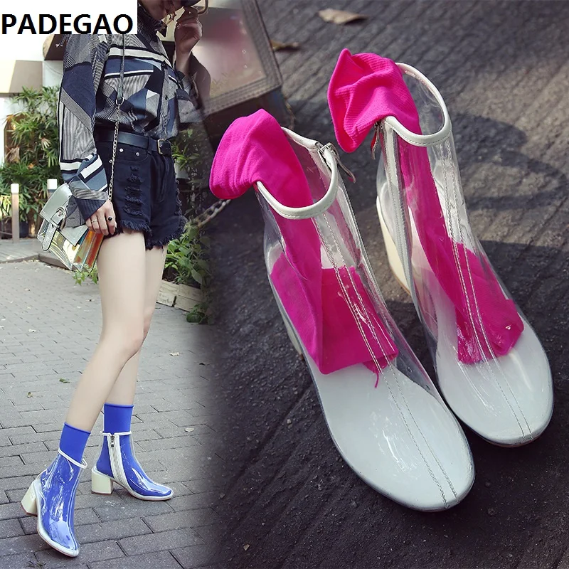 

2019 new web celebrity with the British trend transparent Martin boots women with chunky spring and autumn jelly shoes