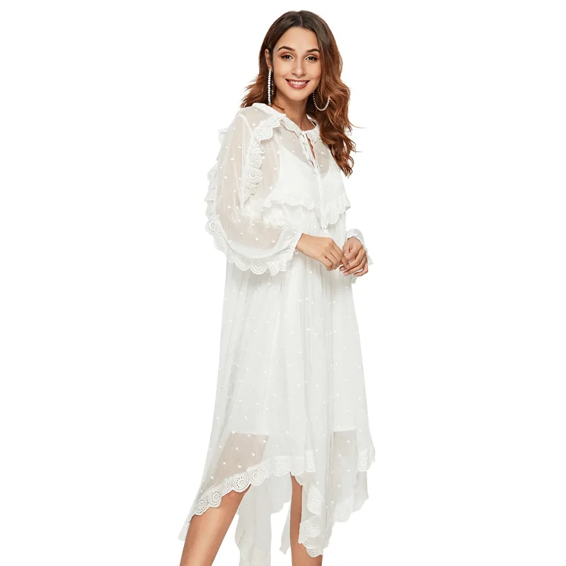 Sebo Loisirs Robe Longues Manches Soie Broderie Lâche Fée À Bourgeon Mousseline Nouvelle Blanc Bai De Période Édition 6qwYIf48