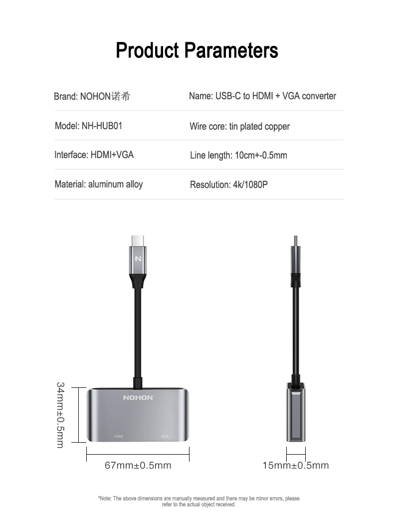 NOHON 2 в 1 USB-C концентратор тип C к HDMI VGA концентратор адаптер для ноутбука MacBook huawei P20 Mate10 Pro samsung S9 Note9 USB-C конвертер