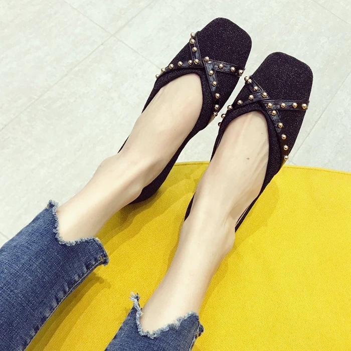 

Size 35-41 Boat Shoes Casual Slip-on Square Toe Summer Flats Rivets Casual Shoes Women Ballet