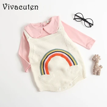

2018 Autumn Baby Girls Rompers with Rainbow Pattern Vest Kids Knitted Climbing Clothes 0-3 Years Children's Clothing Rompers