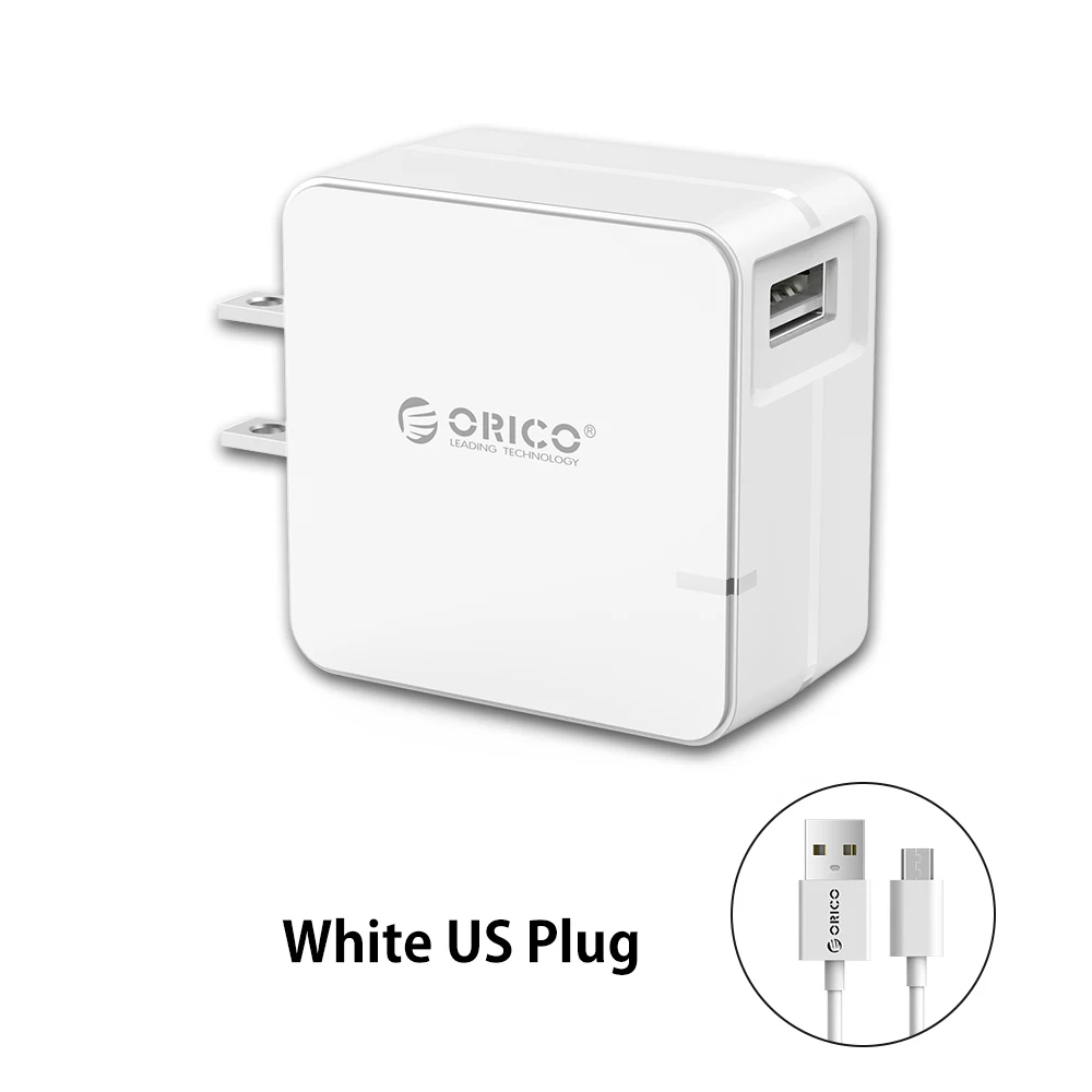 ORICO QCW-1U Quick Charge 2,0 быстрое USB ЗУ для мобильного телефона для samsung S5 S6 LG с 80 см Micro USB кабелем - Тип штекера: White US Plug