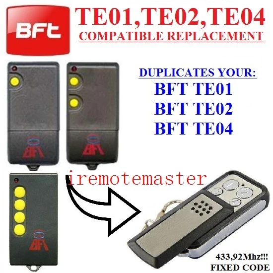Fixed code 433.92MHZ for BFT TE01,TE02,TE04 replacement remote control top quality proteco tx433 ptx433405 compatible replacement remote control 433mhz fixed code