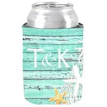 Деревенская выдержанная в виде морской звезды сетки аква может кулер по индивидуальному заказу с инициалами насквозь для напитков, из Неопрена Изолятор Свадебные пива держатель-кулер для банок