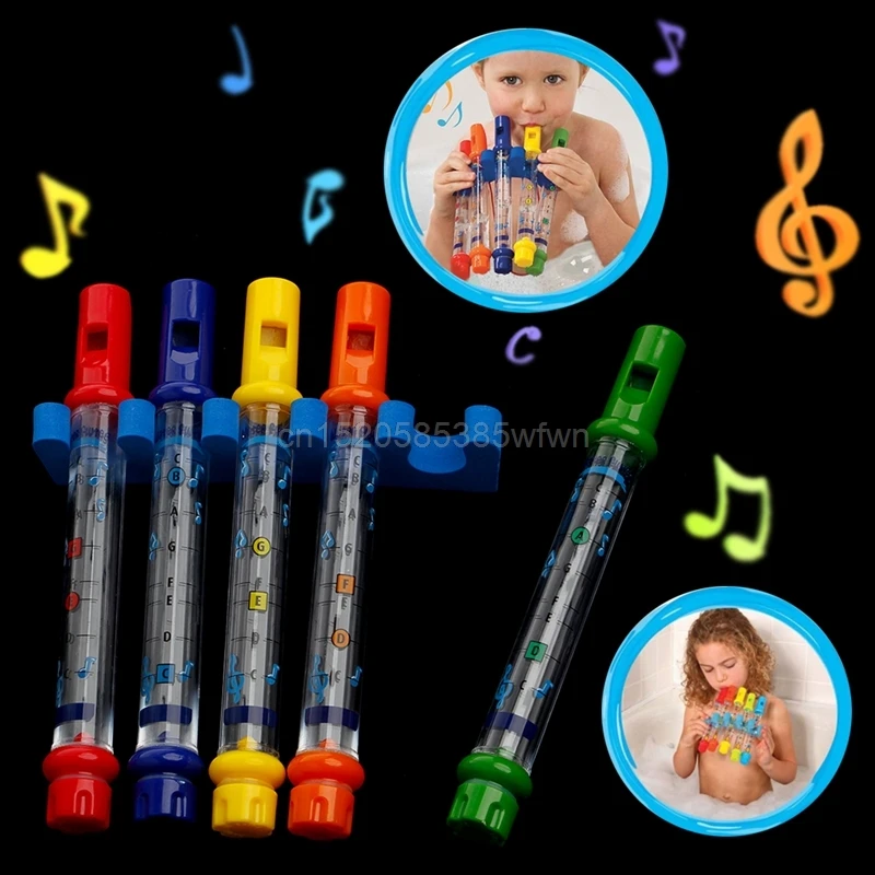 5pcs 1 Row Kids Children Colorful Water Flutes Bath Tub Tunes Toy Fun Music Sounds Bath