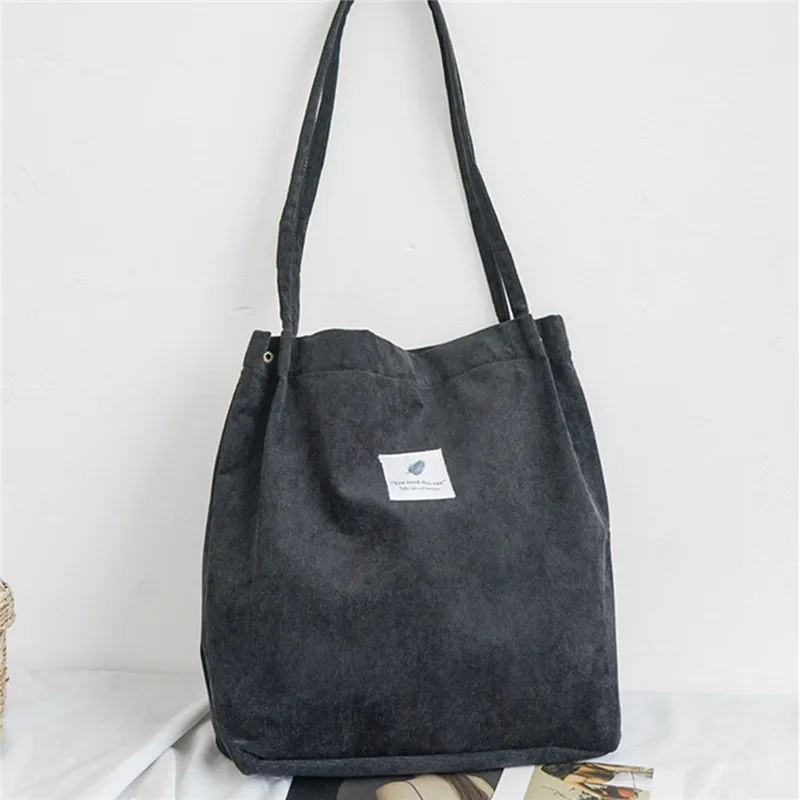 

AEQUEEN Black Corduroy Bag Casual Women Handbag Large Capacity Tote Canvas Shoulder Bag Shopping Bag Casual Tote Feminina Bolsas