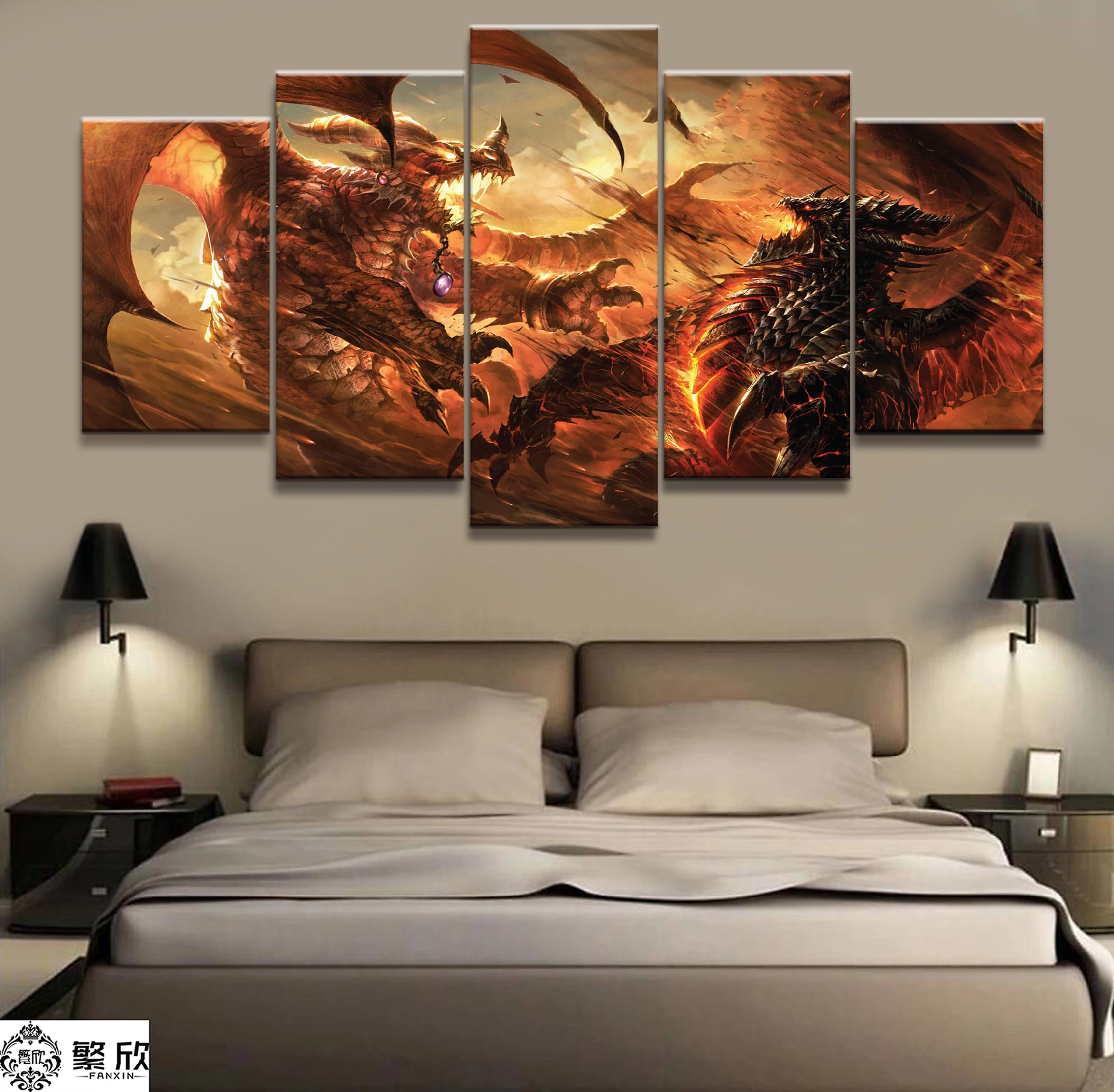 

5 Piece Video Game WOW Warcraft DOTA 2 Painting Poster Decorative Mural Art Room Wall Decor Canvas painting wholesale
