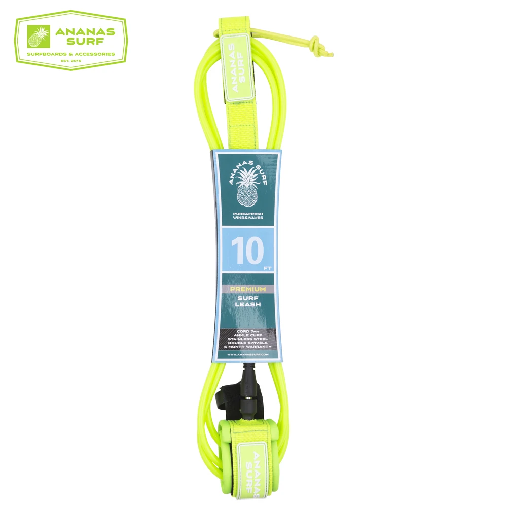Ananas Surf для серфинга поводок для серфинга 10 футов 305 см лодыжки манжеты ножка longboard SUP вожжи-ходунки 7 мм ТПУ релиз двойные Вертлюги