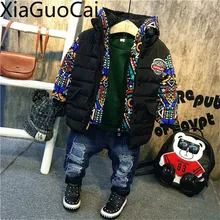 Комплекты детской одежды зимние толстые хлопковые куртки для мальчиков рубашка Джинсы Одежда для мальчиков комплекты детской одежды