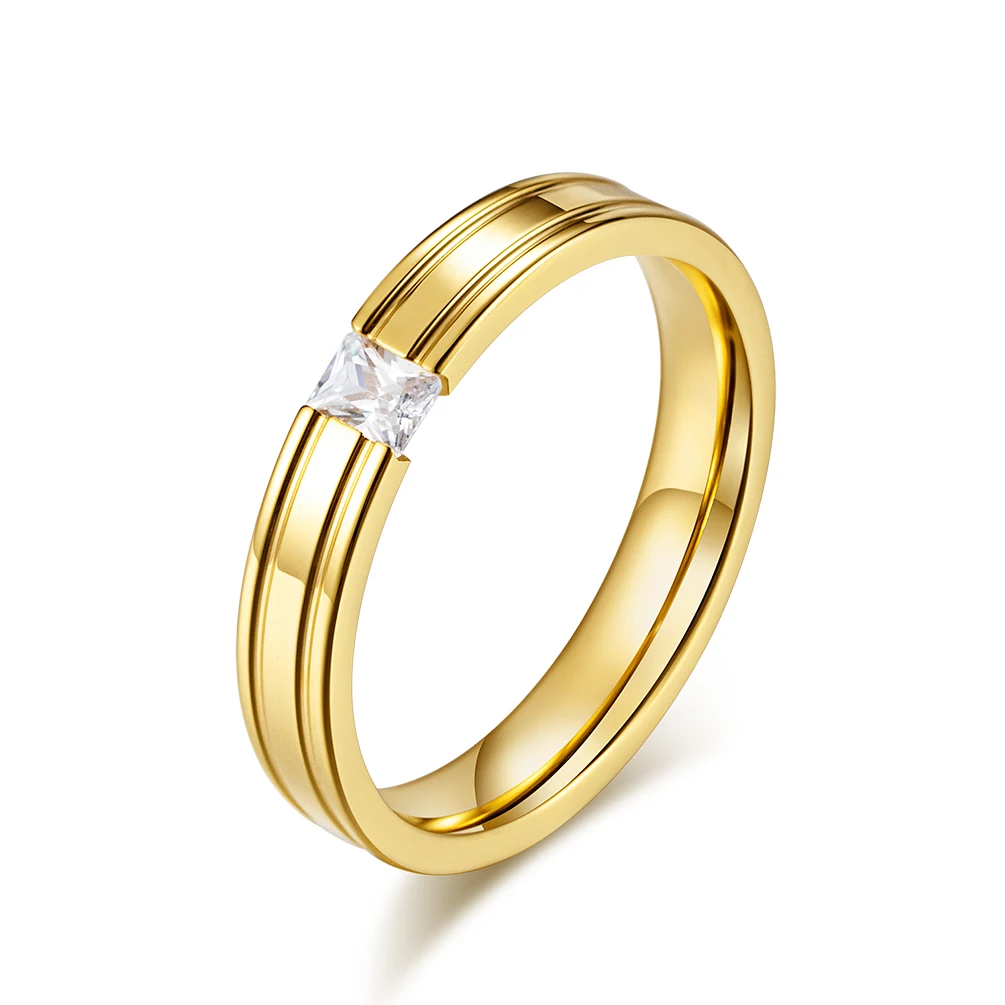 

4mm Stainless Steel Women Large Size Finger Rings White Cubic Zircon Stone Fashion Jewelry US 6 7 8 9 10 11