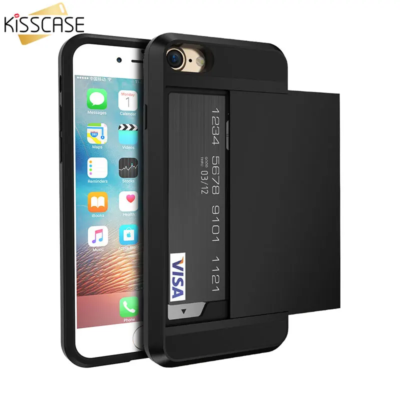 

KISSCASE For iPhone 8 7 Plus Case PC Armor Cover Card Holder Phone Bag Case For iPhone 7 6 6s Plus 5 5s XS MAX XR X Case Fundas