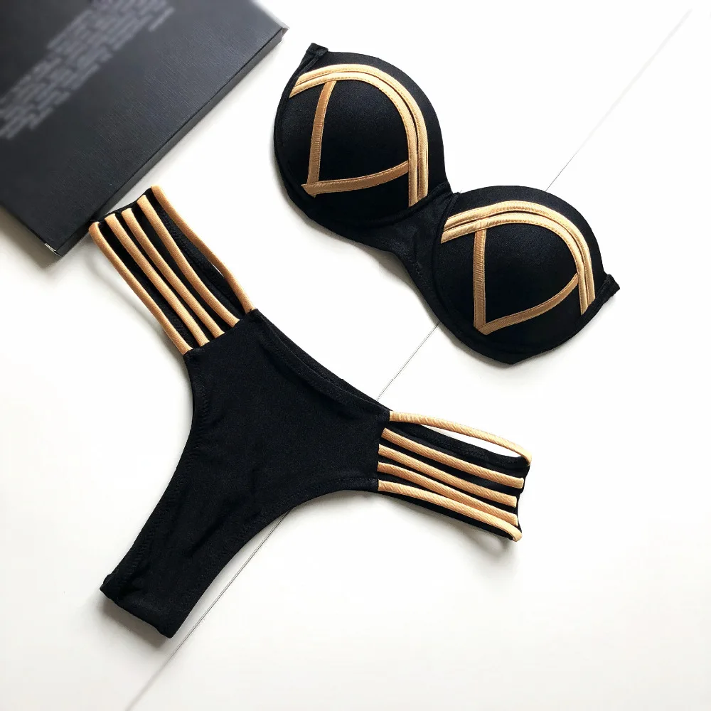 

Sexy ladies swimwear tube top bikini push-ups solid color Brazilian bikini summer swimsuit maillot de bain woman