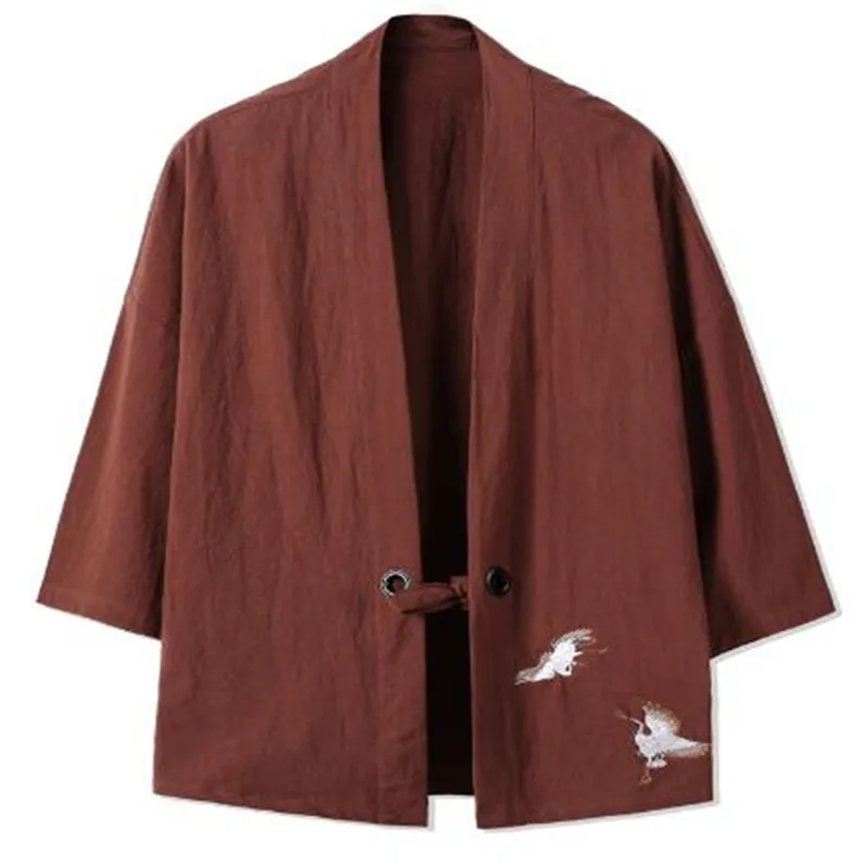 Кимоно в китайском стиле Мужское Ретро кардиган с рукавом три четверти свободная