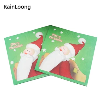 

[RainLoong] 33*33cm Green Santa Paper Napkin With Ball Festive & Party Tissue Napkins Decoration Servilleta 5packs