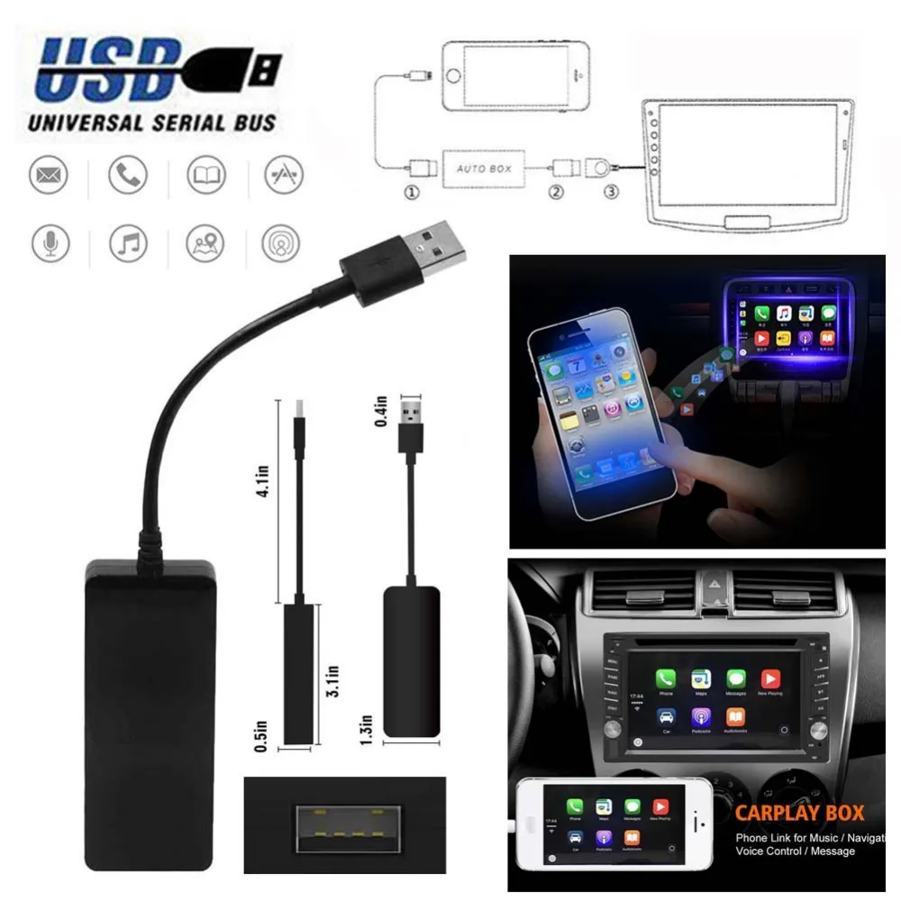 

12V USB Dongle for Apple iOS CarPlay Android Car Navigation Player Black Usb Cable for iPhone and Android Smartphone Promotion