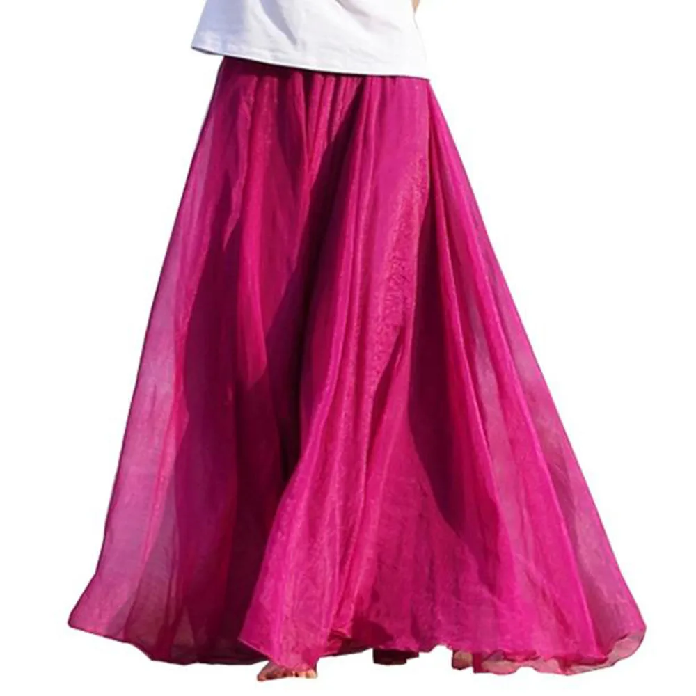 Женские шифоновые длинные пляжные юбки макси с эластичной резинкой на талии, женская элегантная юбка, женские юбки Jupe Femme, модные женские юбки#442 - Цвет: Hot Pink