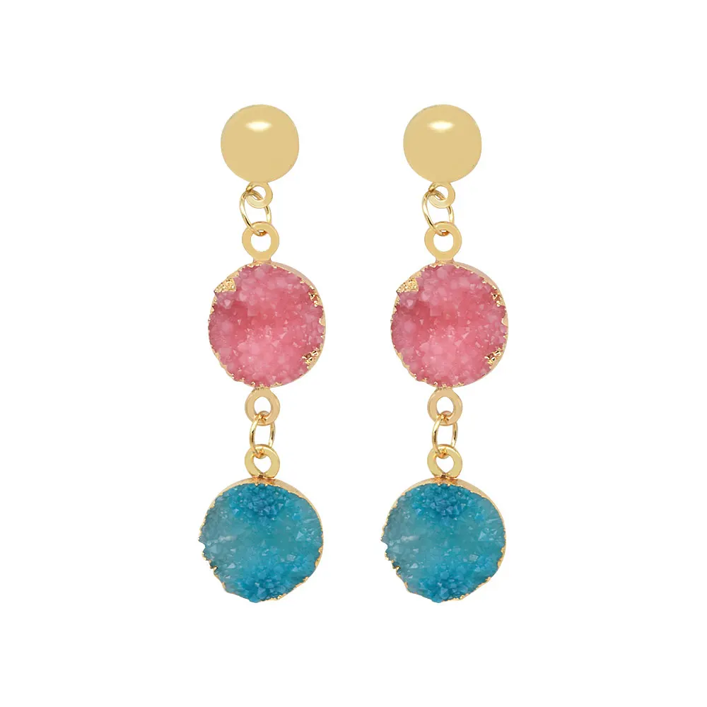 

1Pair Bohemia Earrings DIY Handmade Resin Stone Earings For Women Jewelry Druzy Round Drop Earing Long Earrings Gift Brincos