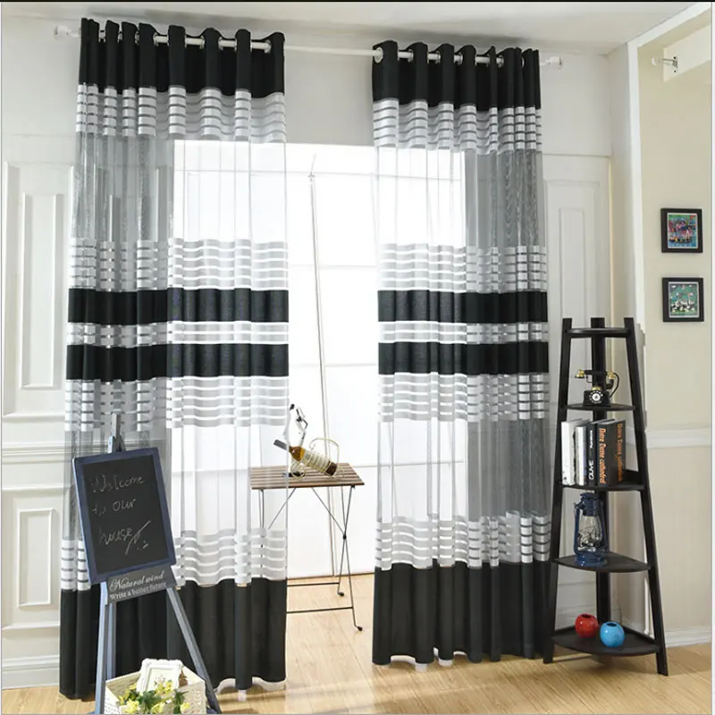 Модная черно-белая полиэфирная ткань, современная простая полосатая занавеска для спальни, отвесная оконная занавеска s для гостиной, Тюлевая занавеска
