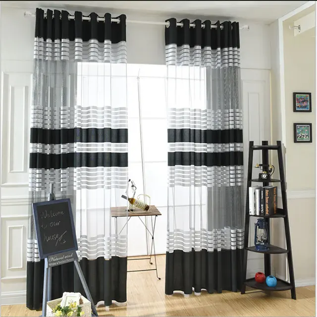 Fashion Black White Polyester Cloth Modern Simple Striped Bedroom Fashion Black White Polyester Cloth Modern Simple Striped Bedroom Sheer Window Curtains For Living Room Tulle