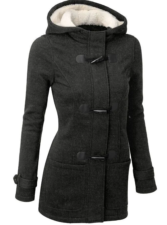Женский плащ весна-осень г. женское пальто женское длинное пальто с капюшоном верхняя женская одежда на молнии с роговой пуговицей - Цвет: Темно-серый