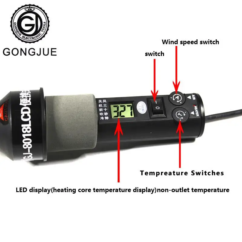 Heat gun 220v Electrical Temperature Digital Display Temperature Adjustable Building hair dryer Hot gun soldering Heat gun