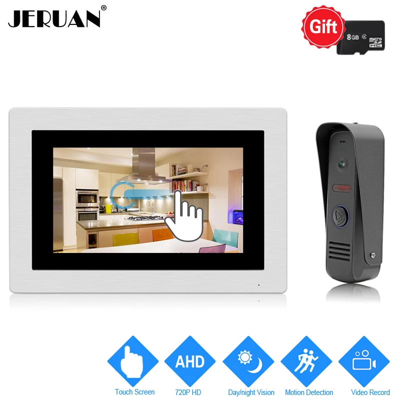 

JERUAN 720P Motion Detection 7`` Touch Screen Color Video Door Phone Intercom System Record Monitor +Waterproof Mini Camera