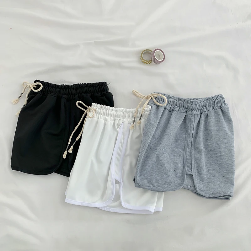 running shorts Lace Up Casual Summer Shorts Women Simple Elastic Slim Straight Shorts Ladies Fashion Beach High Waist Black White Shorts Female outfits for women