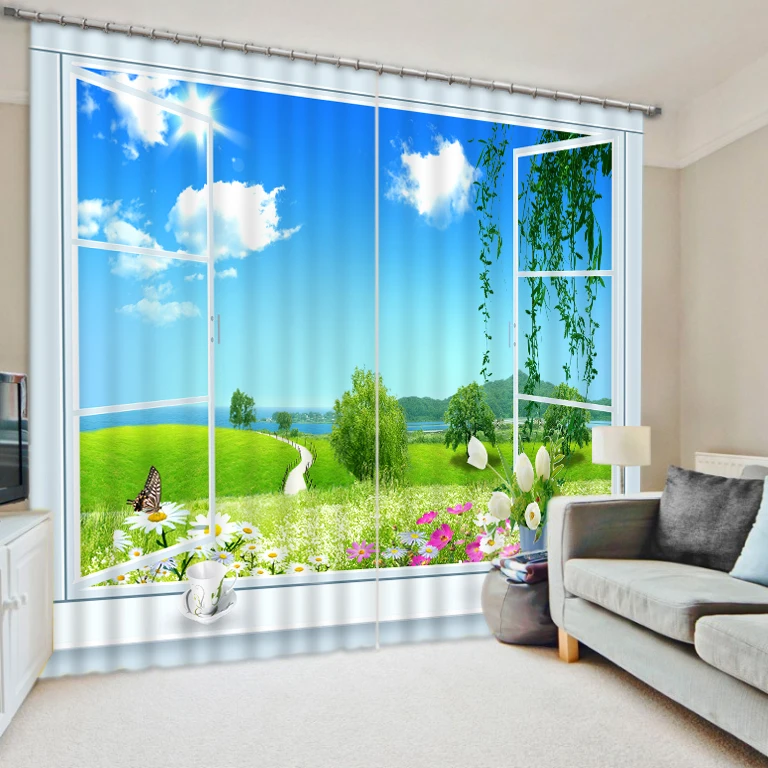 

Retro Europe Style 3D curtains Living Room window scenery Vintage Home Custom 3D Photo