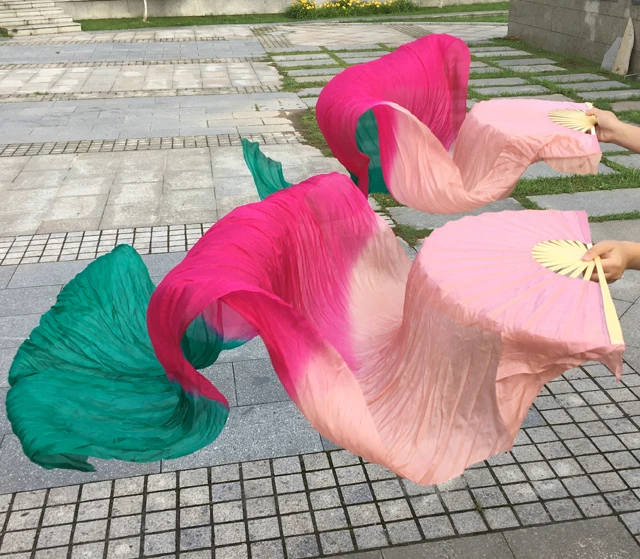 

Belly Dance Veil Fan Stage Performance Real Silk Oriental Dancing Fan Veils Gradient 180cm