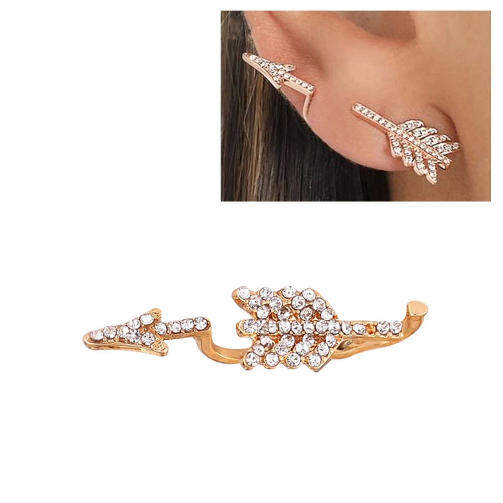 

Cool Punk Lady Rhinestone Arrow Ear Jacket Stud Crawler Climber Earring Jewelry