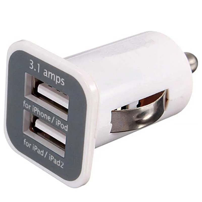 Dual Usb Car Charger Adapter White Double USB Car Charger Cigarette Lighter Charging Accessories