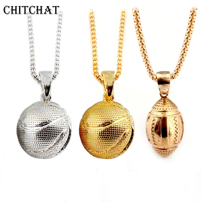 Sporty 3D Soccer Basketball Pendant Necklace Stainless Steel Workout