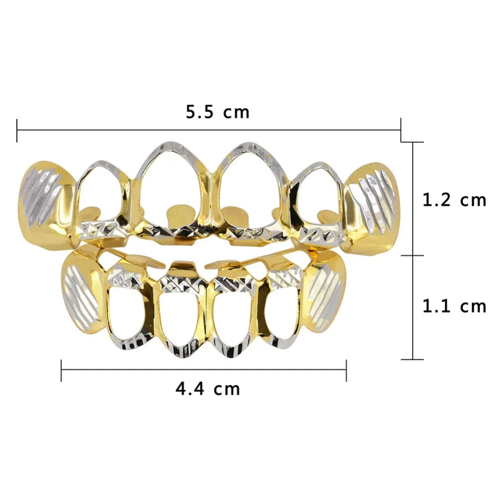 TOPGRILLZ New Gold Silver Color Hollow Open Dlampnd Cut 6 Teeth