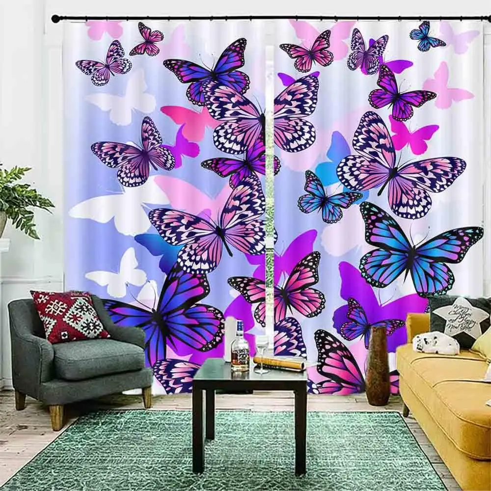 

Colorful butterflies 3D Window Curtains Living Room bedroom Drapes Rideaux factory Customized size shower Shading cloth