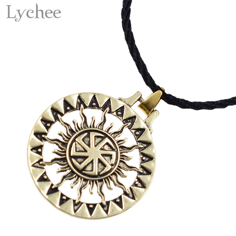 Lychee, Трендовое, сплав, славянский Коловрат, полое, унисекс, ожерелье, веревка, цепь, солнце, колесо, подвеска, ожерелье, ювелирное изделие для мужчин и женщин