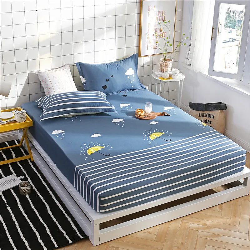 Cartoon Blue White Stripe Pattern Polyester Fitted Sheet ...