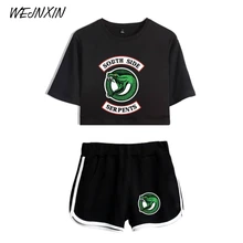 WEJNXIN/летний комплект из двух предметов с серпантами на южной стороне ривердейла, Женская хлопковая футболка, шорты для ТВ-шоу, укороченные топы+ шорты, штаны