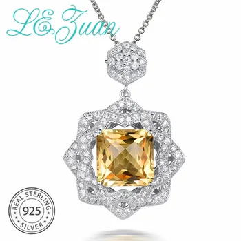 

L&zuan Natural 4.91ct Citrine Pendant 100% 925 Sterling Silver Necklace For Women Luxury Pendants Christmas Gift