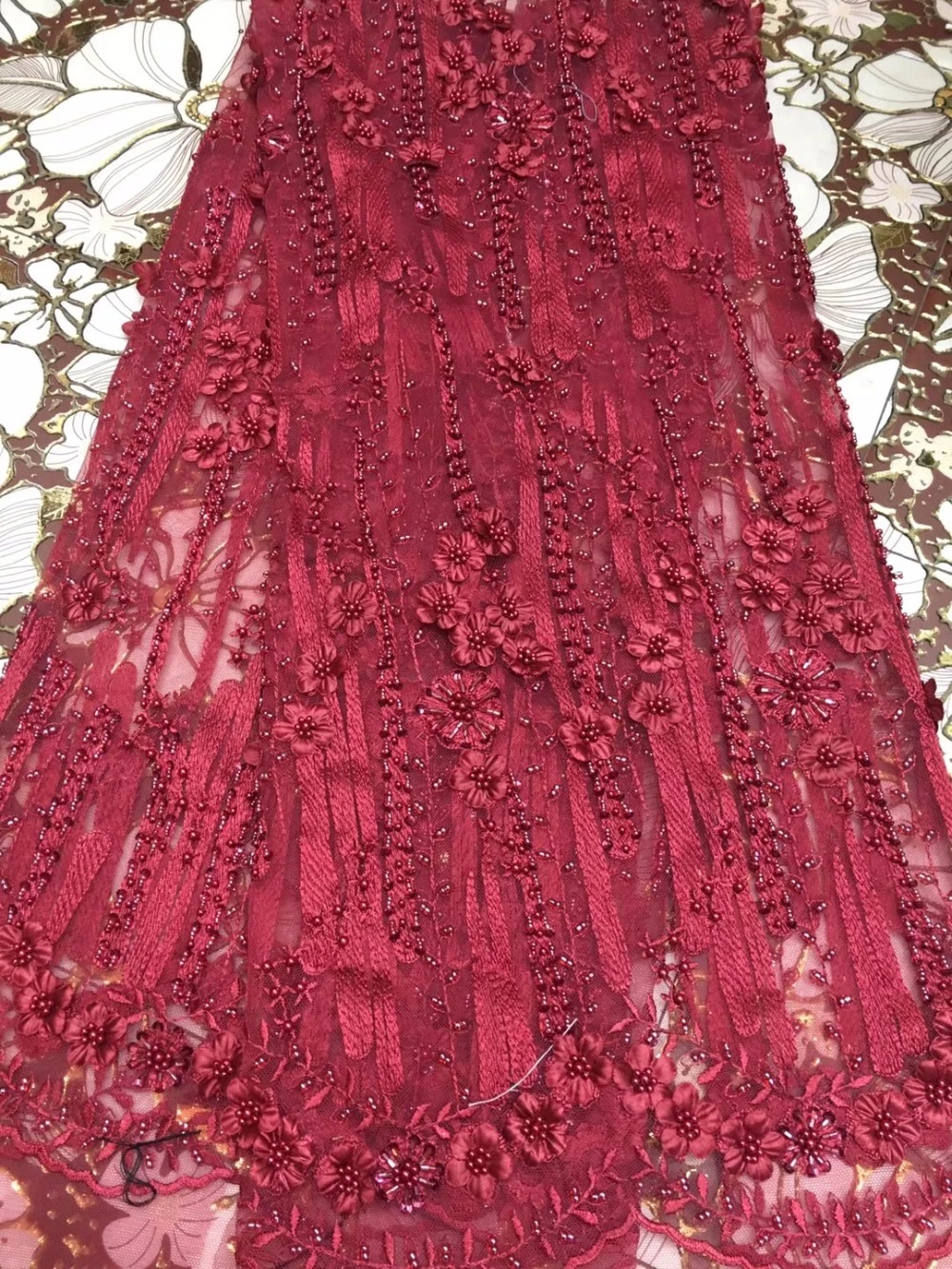 

2018 Latest African French Lace Fabric High Quality swiss voile lace Wine red color Tulle Lace Fabric For sewing Wedding dress