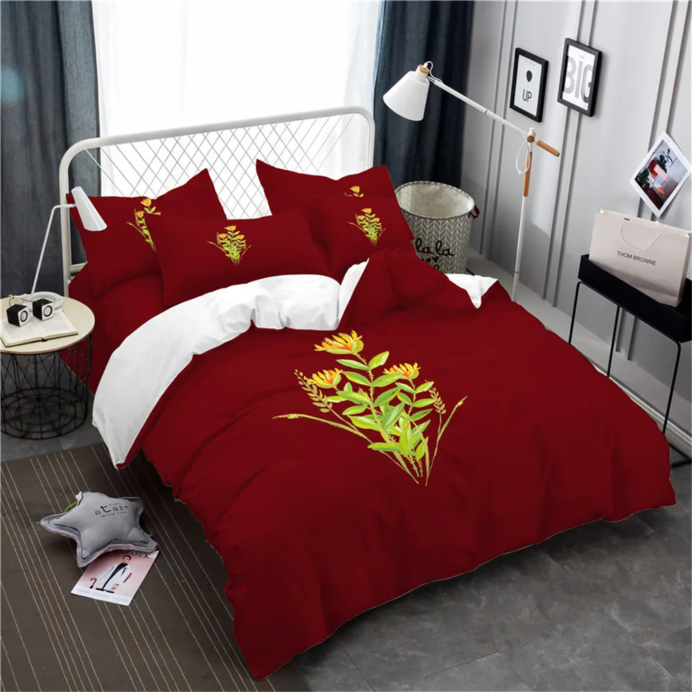 Simple Flower Printed Bedding Set Twin Full Queen King ...
