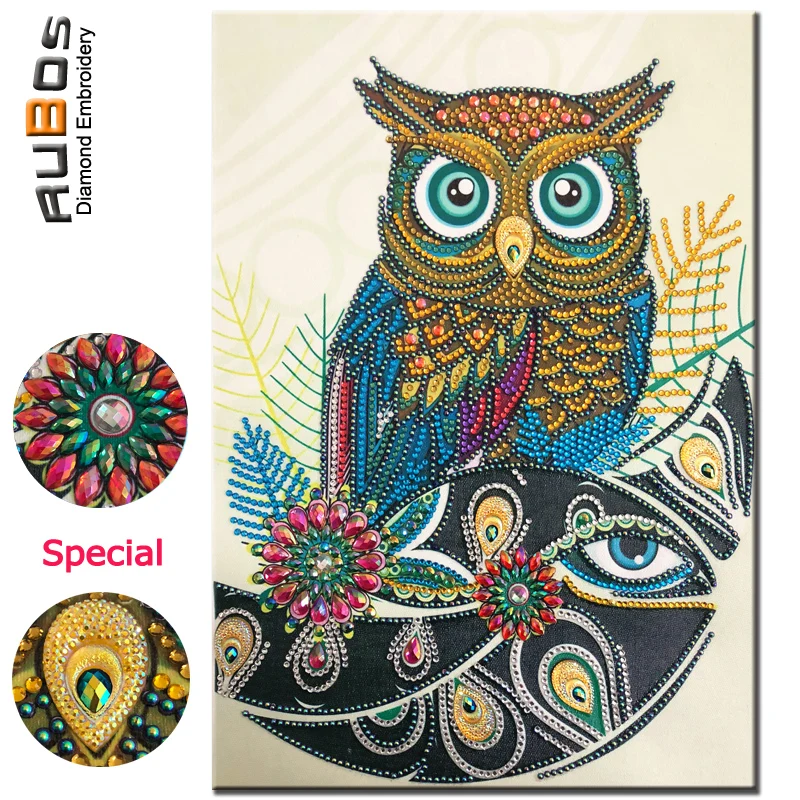 RUBOS DIY 5D Diamond Embroidery Owl Animal Diamond Painting Round Crystal Bead Glass Mosaic Picture Rhinestone Drill Sale Decor (1)