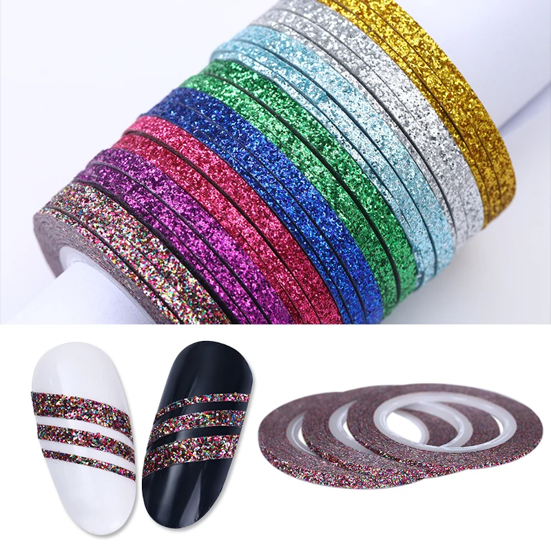 

8 Pcs Matte Glitter Nail Striping Tape Line Mixed Size Colorful Nail Art DIY Adhesive Stickers Nail Art Decals Decorations