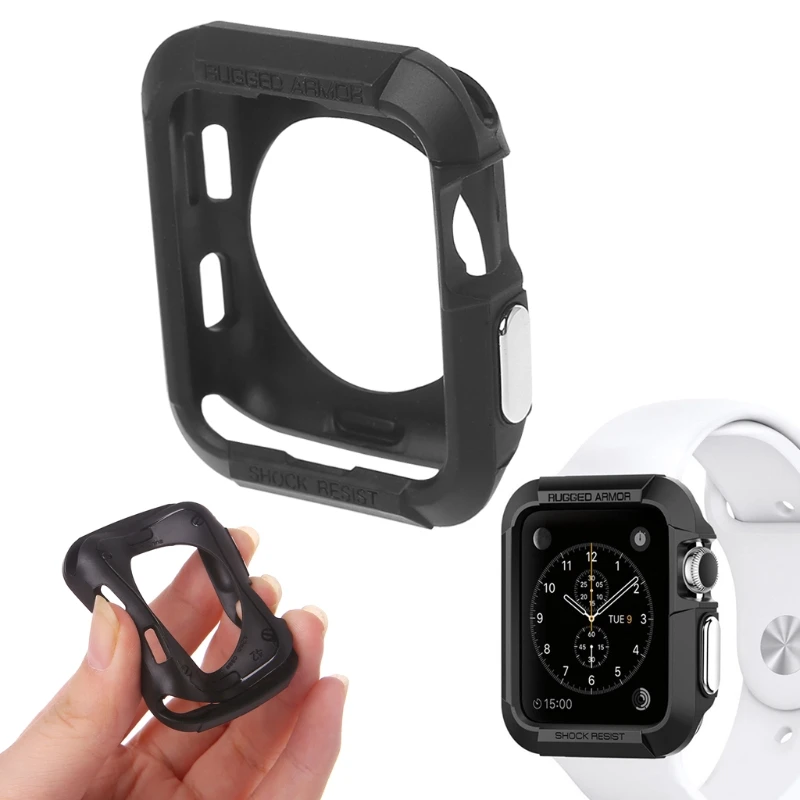 Обложка полную защиту для Apple Watch 3 2 1 42 мм Черный мягкий Уретановый Термопластик (TPU) Case царапинам шок