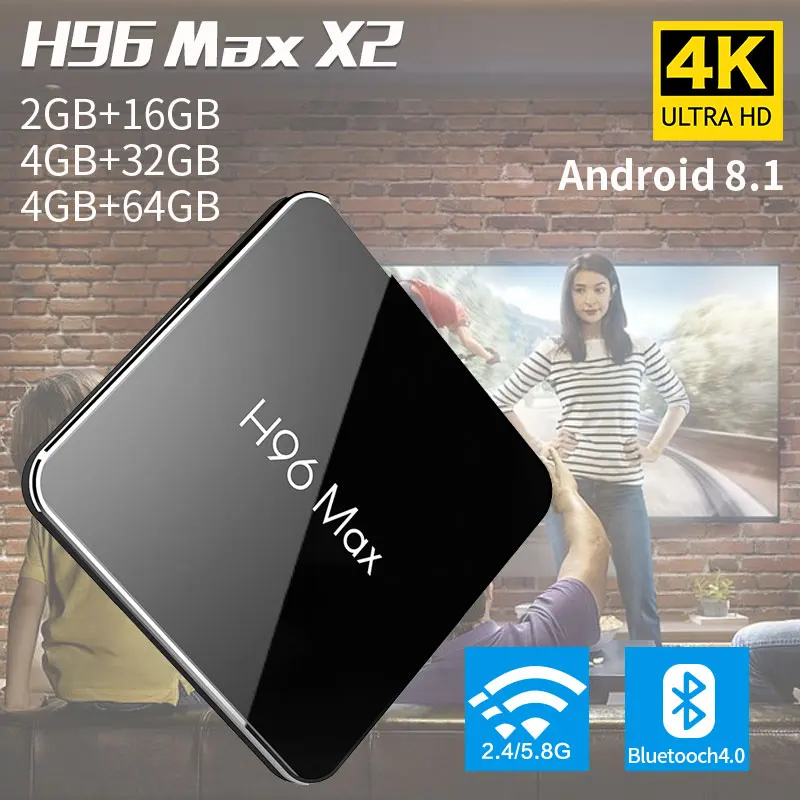 

H96 Max X2 4GB 32GB 64GB Smart TV BOX Android 8.1 Amlogic S905X2 LPDDR4 Quad Core 2.4G&5GHz Wifi 4K Set top box Smart TV Player