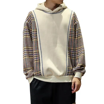 

Nice Spring And Autumn Men New Cotton Polyester Hooded Hoodies Stitching Contrast Color Design Loose Streetwear Harajuku M-4XL